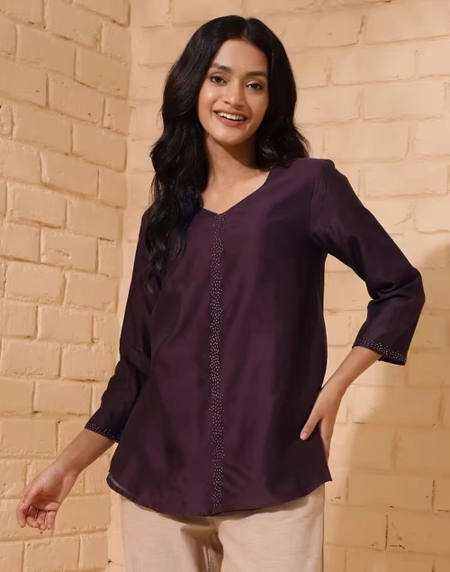 Brown Cotton Silk Woven Tunic