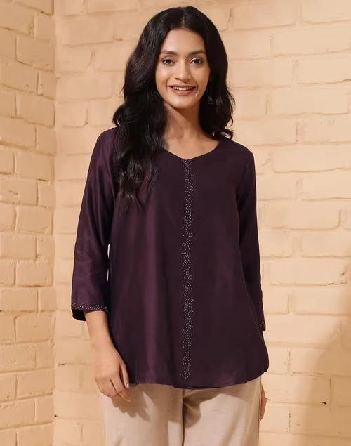 Brown Cotton Silk Woven Tunic