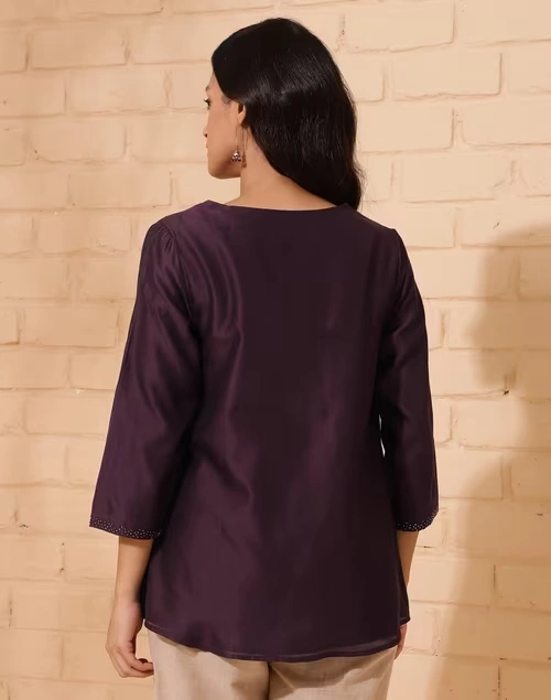 Brown Cotton Silk Woven Tunic