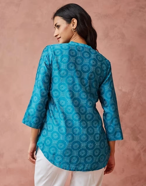 Blue Cotton Silk Printed Tunic
