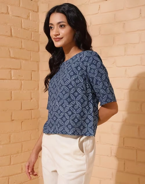 Blue Cotton Printed Short Top 3 Blue Cotton Printed Short Top