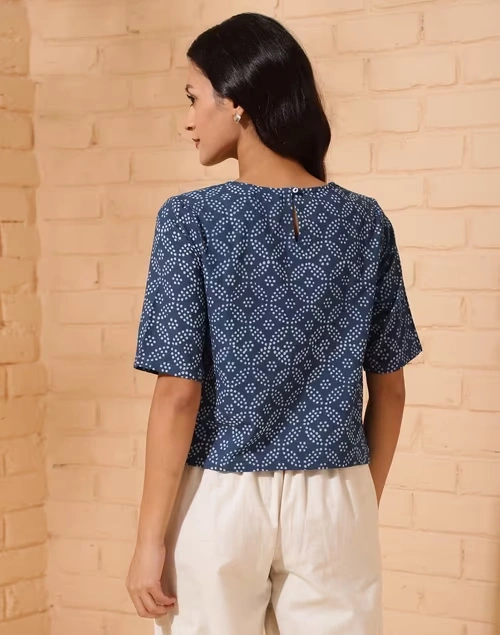 Blue Cotton Printed Short Top 4 Blue Cotton Printed Short Top