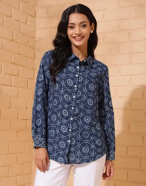 Blue Cotton Printed Shirt
