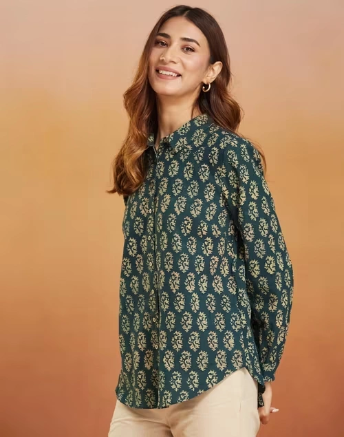 Green Cotton Printed Shirt 3 Green Cotton Printed Shirt