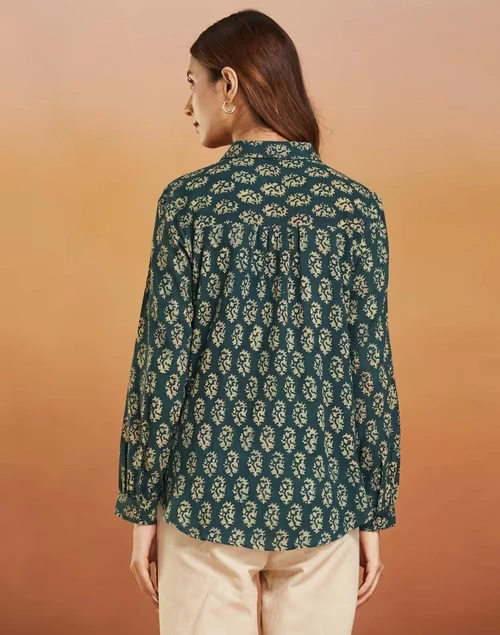 Green Cotton Printed Shirt 4 Green Cotton Printed Shirt