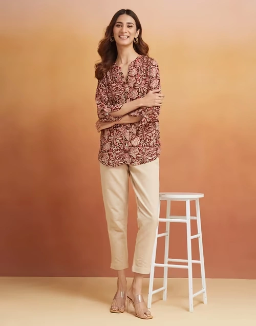 Brown Rayon Blend Printed Shirt