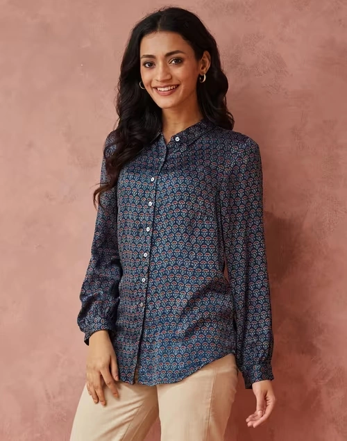 Blue Rayon Blend Ajrakh Printed Allure Shirt 3 Blue Rayon Blend Ajrakh Printed Allure Shirt