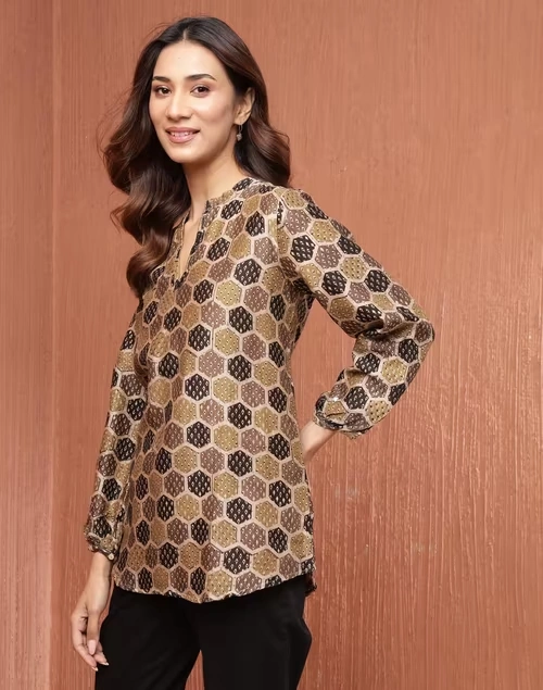 Black Cotton Silk Ajrakh Printed Tunic