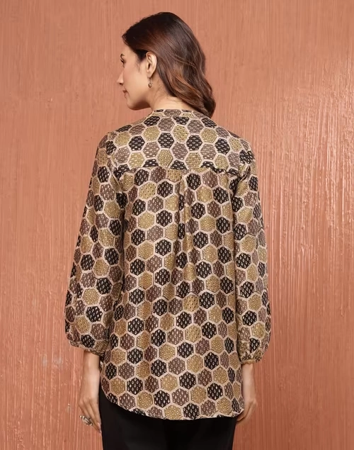 Black Cotton Silk Ajrakh Printed Tunic