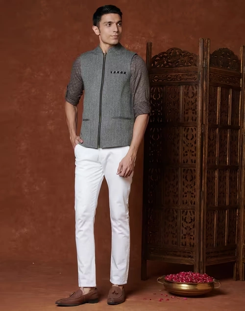 Grey Wool Slim Fit Gilet 3 Grey Wool Slim Fit Gilet