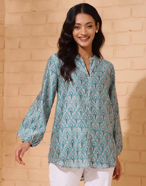 Blue Cotton Printed Tunic