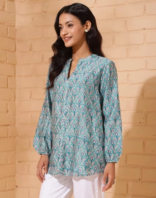 Blue Cotton Printed Tunic