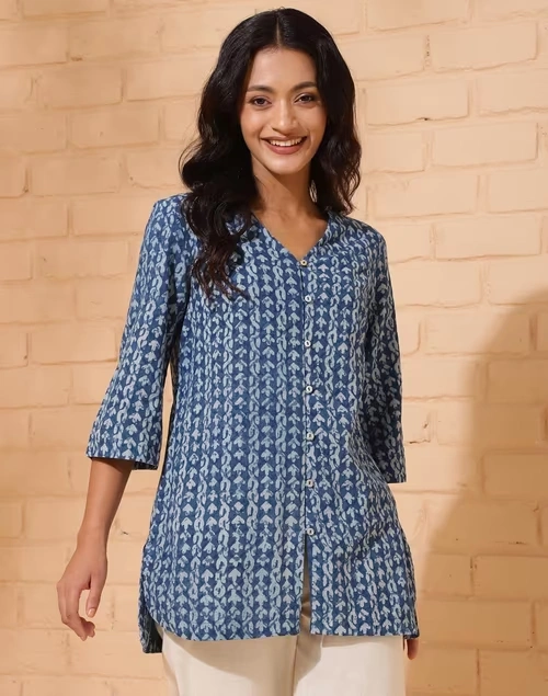 Blue Cotton Printed Tunic