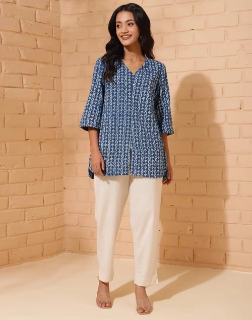 Blue Cotton Printed Tunic