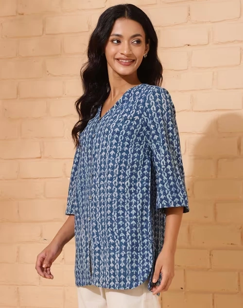 Blue Cotton Printed Tunic