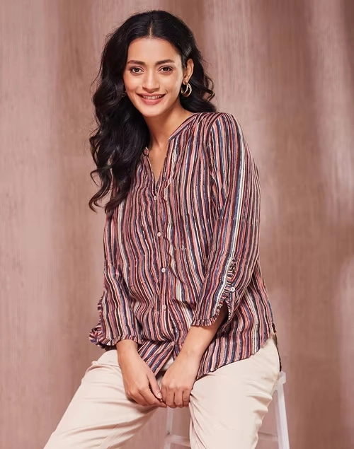 Brown Lyocell Kalamkari Printed Shirt