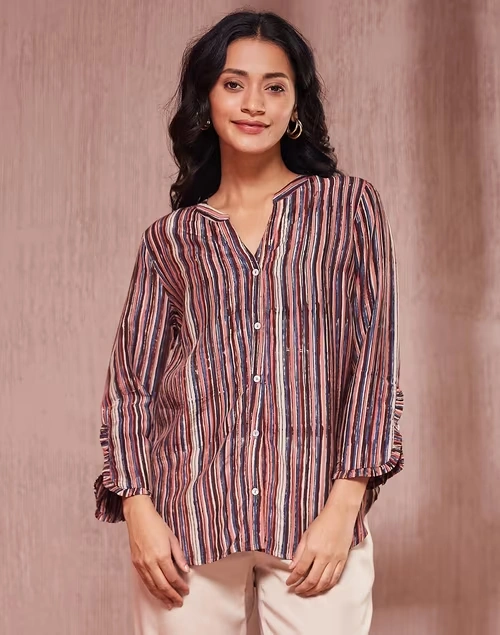 Brown Lyocell Kalamkari Printed Shirt