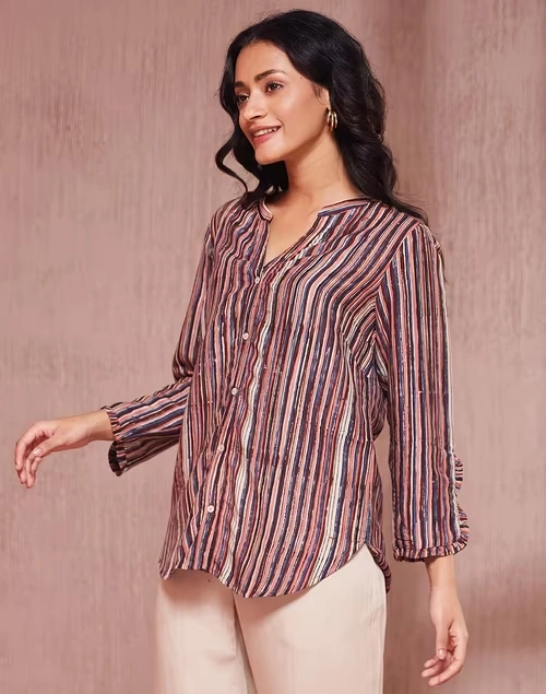 Brown Lyocell Kalamkari Printed Shirt 3 Brown Lyocell Kalamkari Printed Shirt