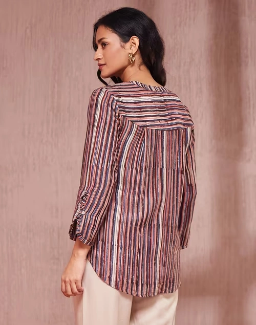 Brown Lyocell Kalamkari Printed Shirt 4 Brown Lyocell Kalamkari Printed Shirt