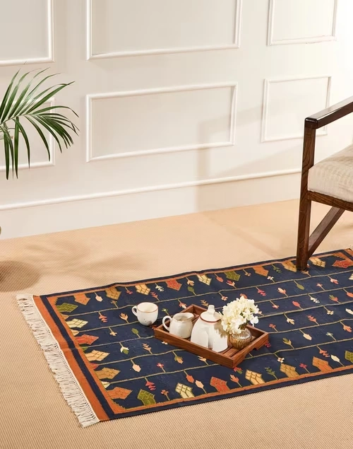 Blue Vidhara Cotton Stonewash Panja Dhurrie