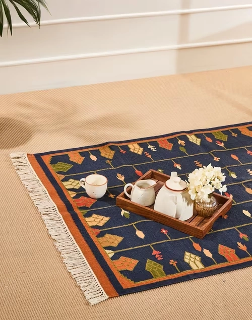 Blue Vidhara Cotton Stonewash Panja Dhurrie