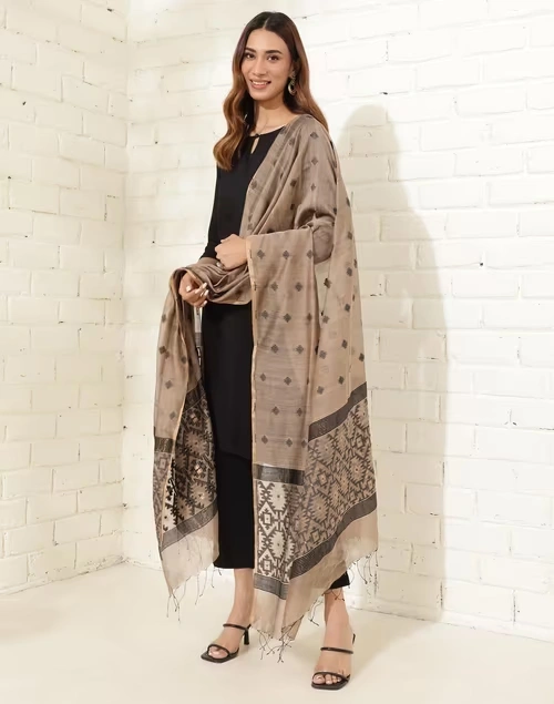 Beige Cotton Silk Blend Woven Dupatta 3 Beige Cotton Silk Blend Woven Dupatta