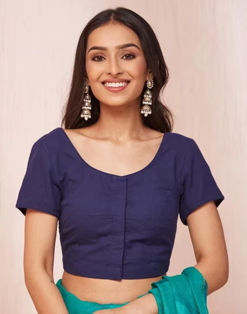 Blue Cotton Woven Stitched Blouse