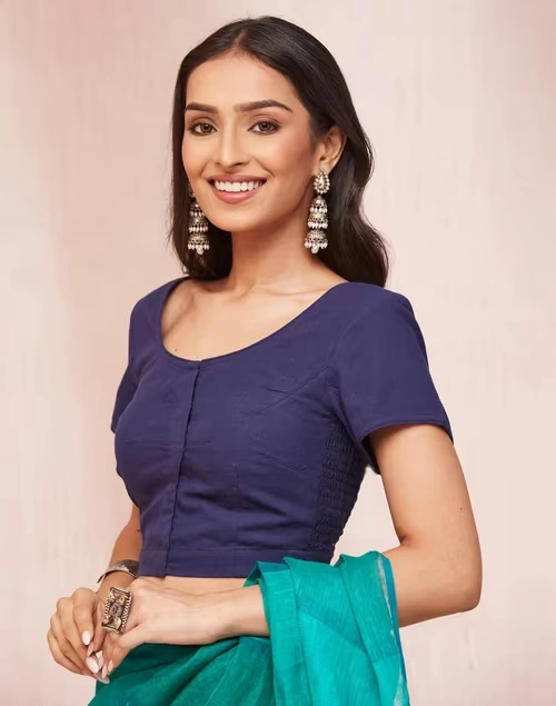 Blue Cotton Woven Stitched Blouse