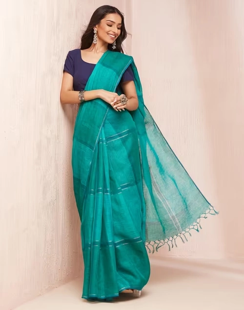 Blue Cotton Woven Stitched Blouse 4 Blue Cotton Woven Stitched Blouse