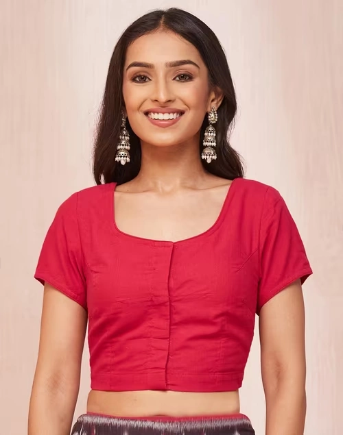 Pink Cotton Woven Stitched Blouse