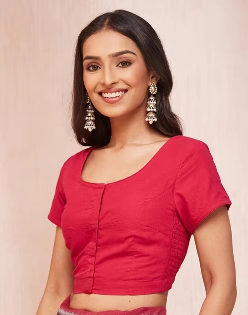 Pink Cotton Woven Stitched Blouse