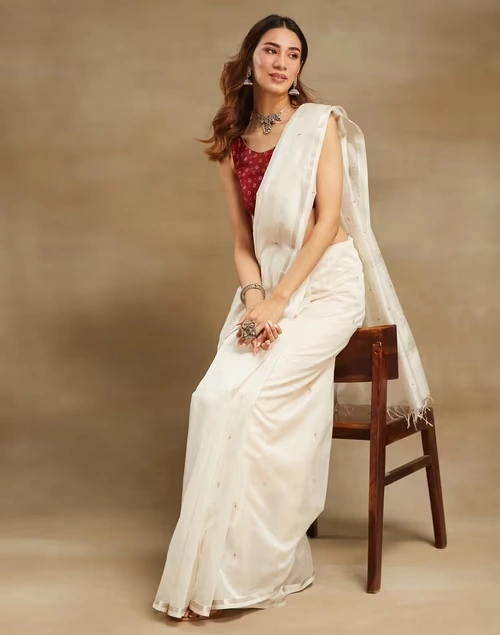 Natural Cotton Silk Blend Chanderi Sari