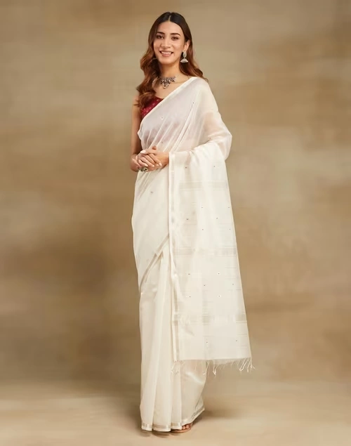 Natural Cotton Silk Blend Chanderi Sari