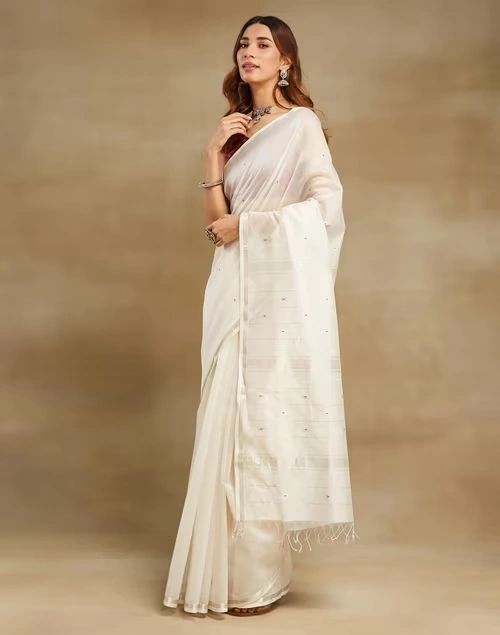 Natural Cotton Silk Blend Chanderi Sari