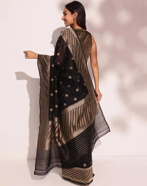 Black Cotton Silk Blend Woven Sari 4 Black Cotton Silk Blend Woven Sari