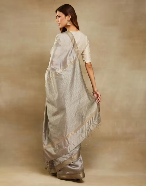 Grey Cotton Silk Blend Maheshwari Sari