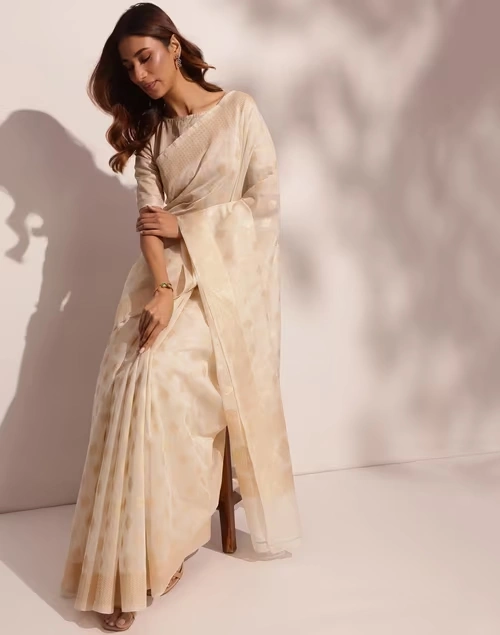 Natural Cotton Silk Blend Woven Sari