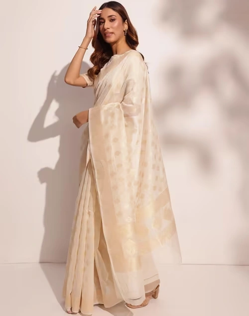 Natural Cotton Silk Blend Woven Sari 3 Natural Cotton Silk Blend Woven Sari