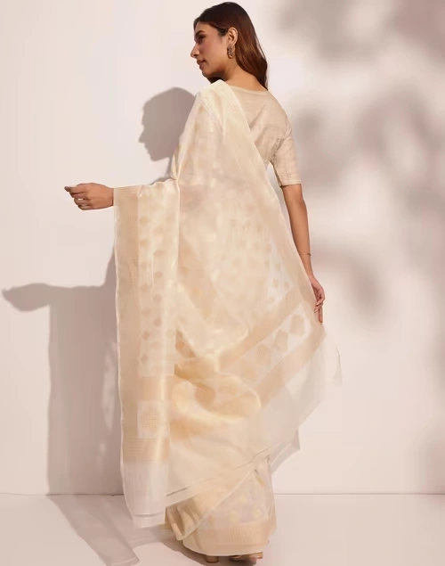 Natural Cotton Silk Blend Woven Sari 4 Natural Cotton Silk Blend Woven Sari