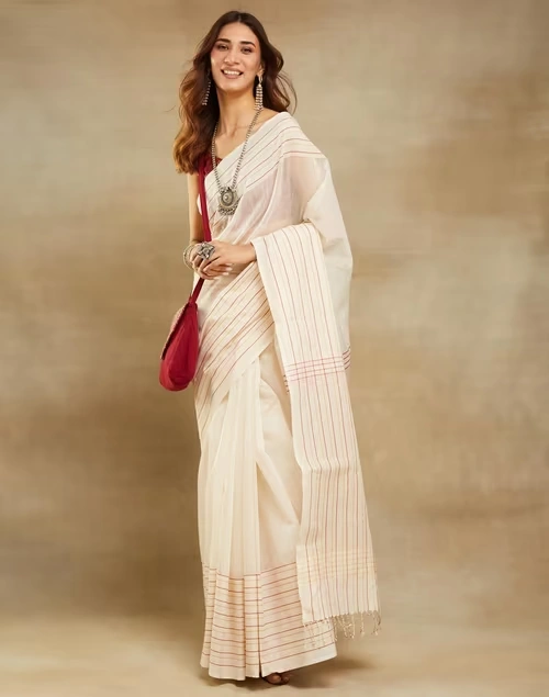 Natural Cotton Silk Blend Maheshwari Sari