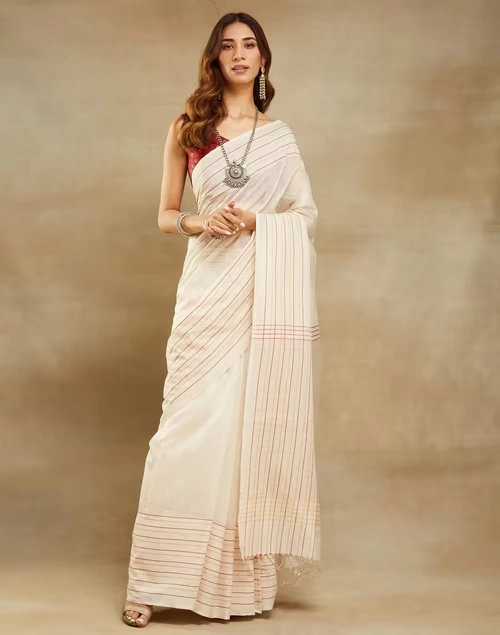 Natural Cotton Silk Blend Maheshwari Sari