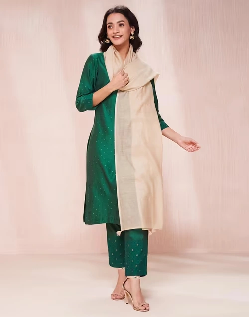 Beige Cotton Silk Embroidered Dupatta 3 Beige Cotton Silk Embroidered Dupatta