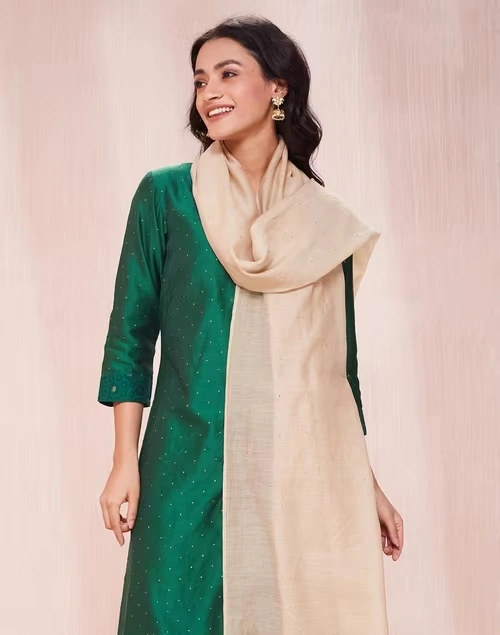 Beige Cotton Silk Embroidered Dupatta 4 Beige Cotton Silk Embroidered Dupatta