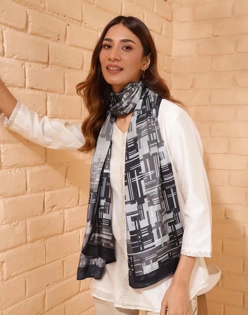 Black Modal Printed Stole