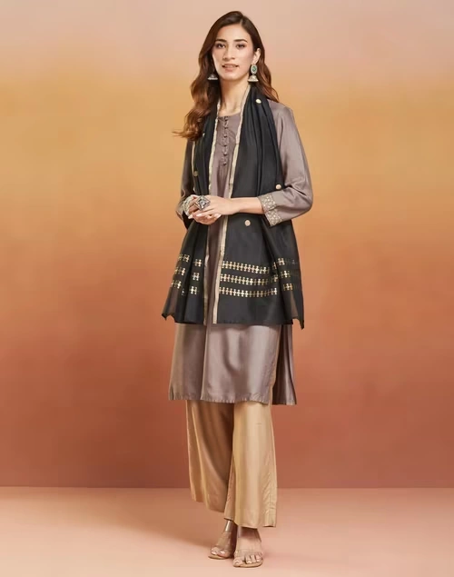 Black Cotton Silk Blend Banarsi Stole