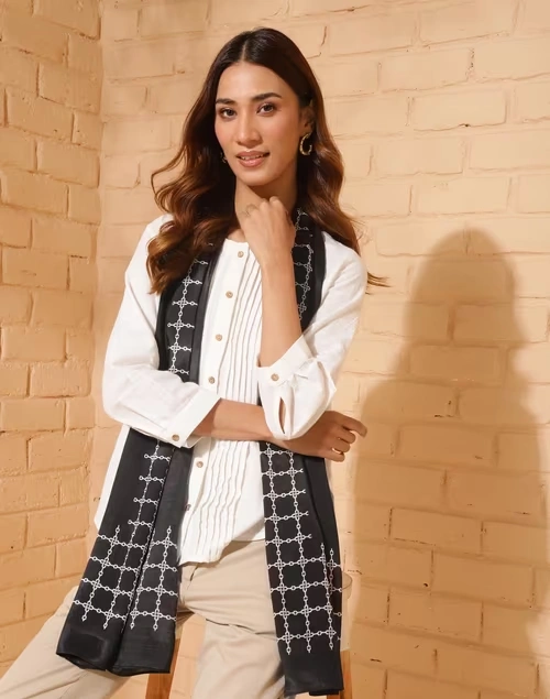 Black Modal Printed Stole