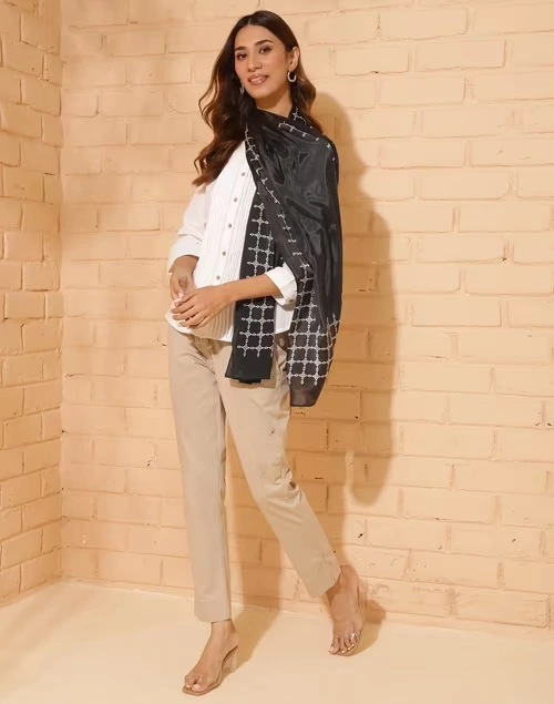 Black Modal Printed Stole