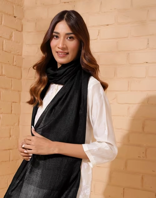 Black Silk Hand Woven Stole