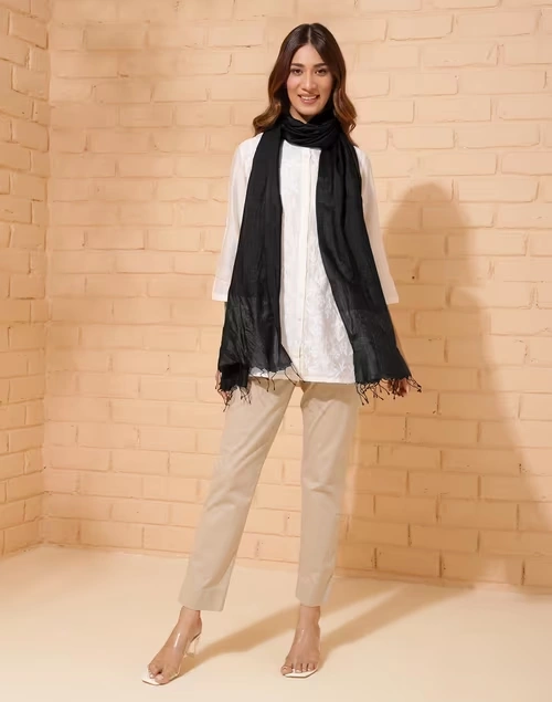 Black Silk Hand Woven Stole