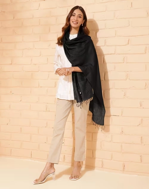 Black Silk Hand Woven Stole